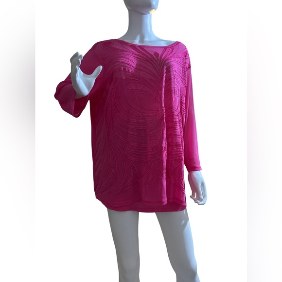 INC Fuchsia top (L) 3/4 sleeve thin shimmer - Picture 2 of 5